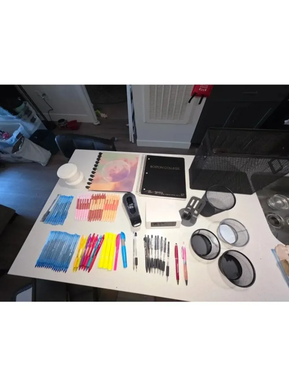 Office supplies and ruler and calculator on next photo